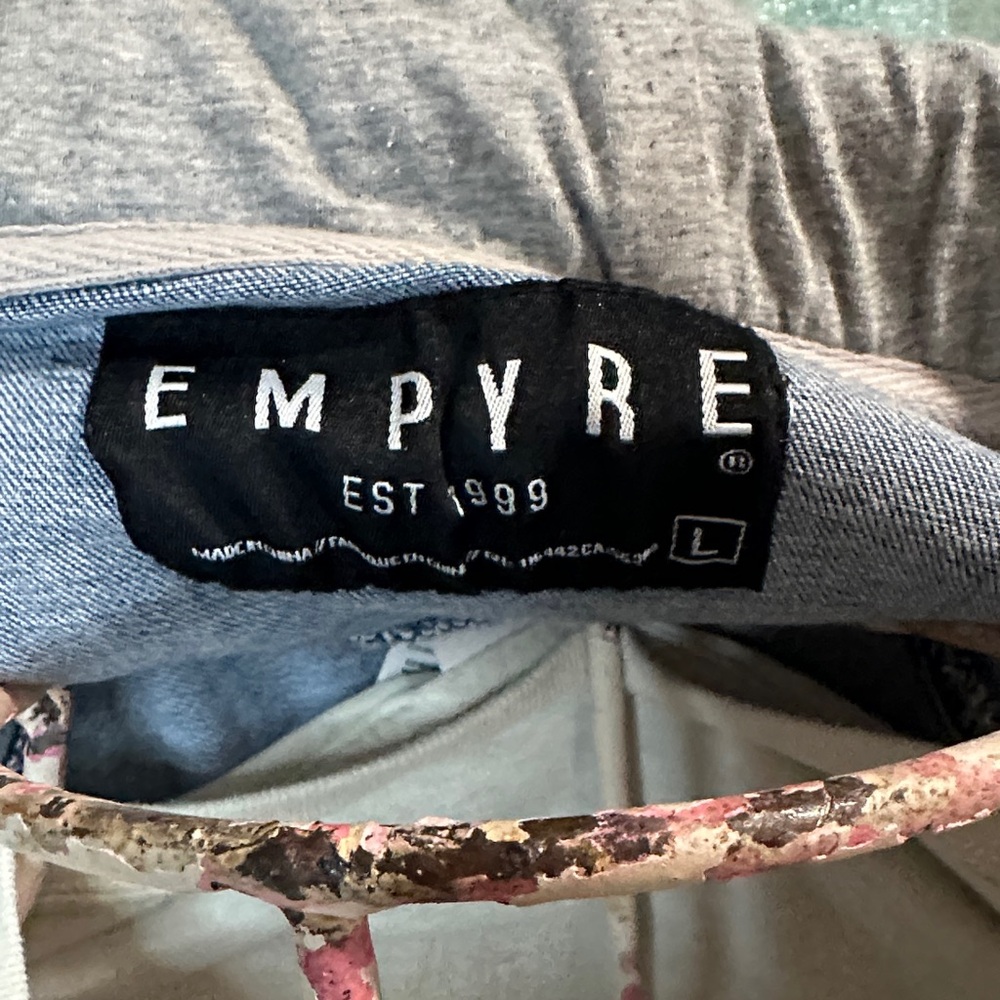 Empyre Blue Denim/hooded Jacket, embellished with patchwork quilted sleeves. - Picture 4 of 9